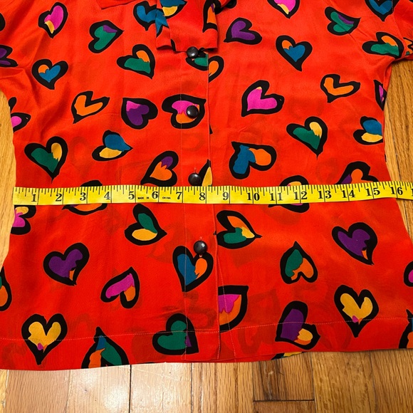Vintage Escada Red Heart Print Blouse with Neck Bow 34 S - Picture 10 of 16